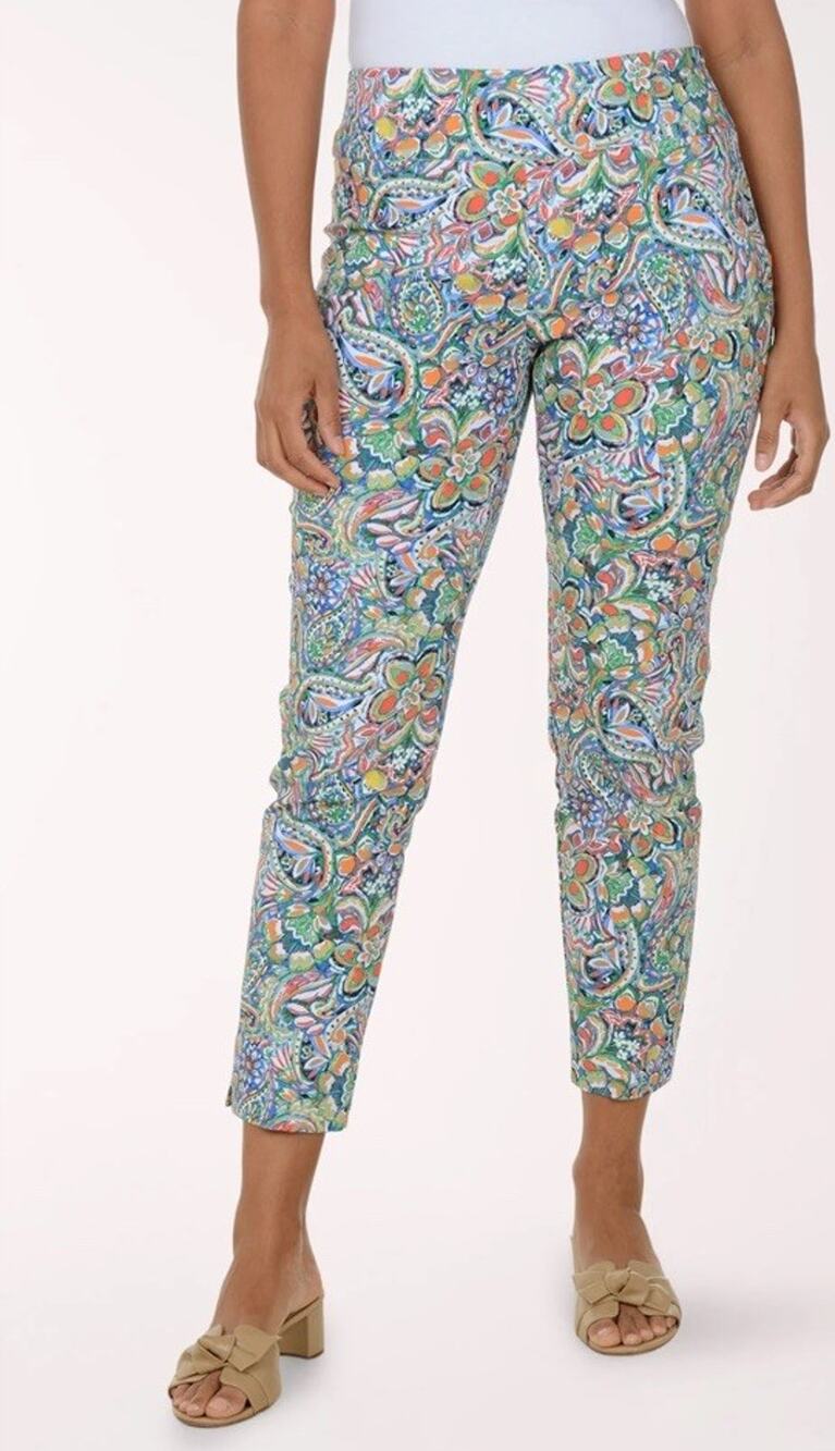 🏖️ Zac & Rachel Garden Paisley Ankle Pants Tummy Control Pull On Size 14P